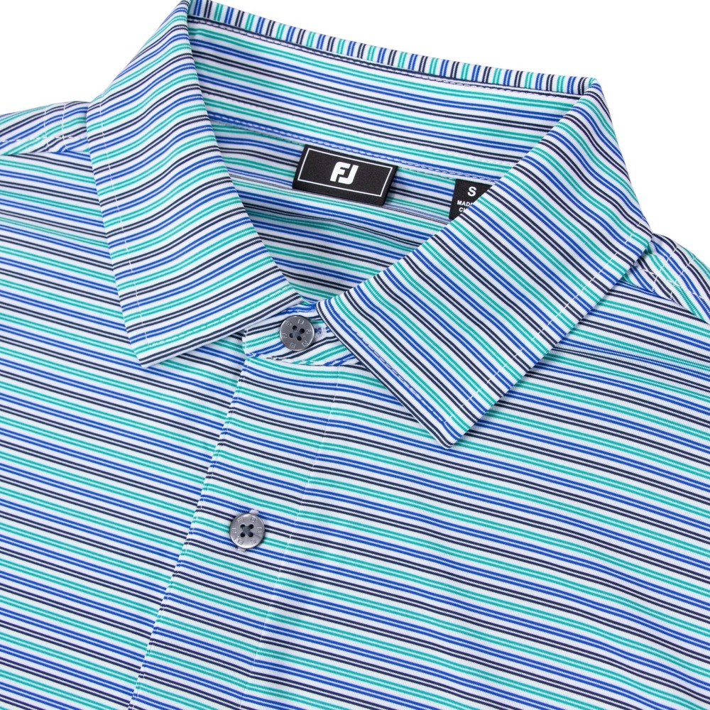 FootJoy Mens Small Blue Green Striped Performance Golf Polo Shirt